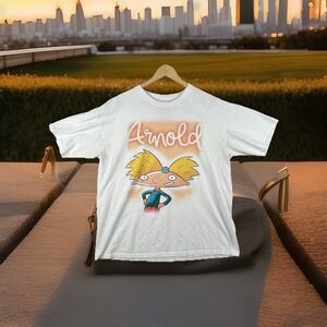 Nickelodeon Hey Arnold Men's T-Shirt XL White Graphic Tee Vintage Style Retro‎